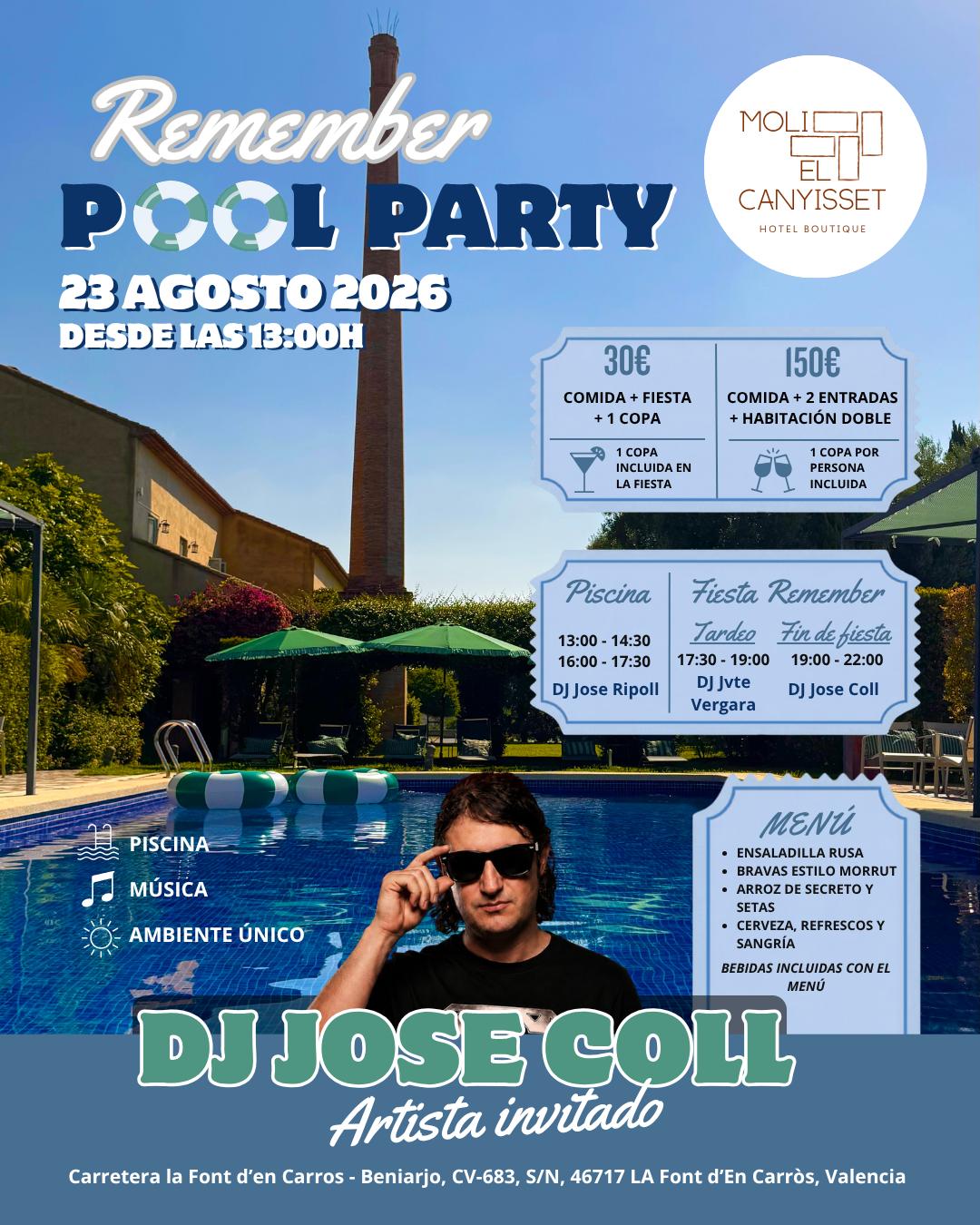 Cartel Remember Pool Party en Molí El Canyisset